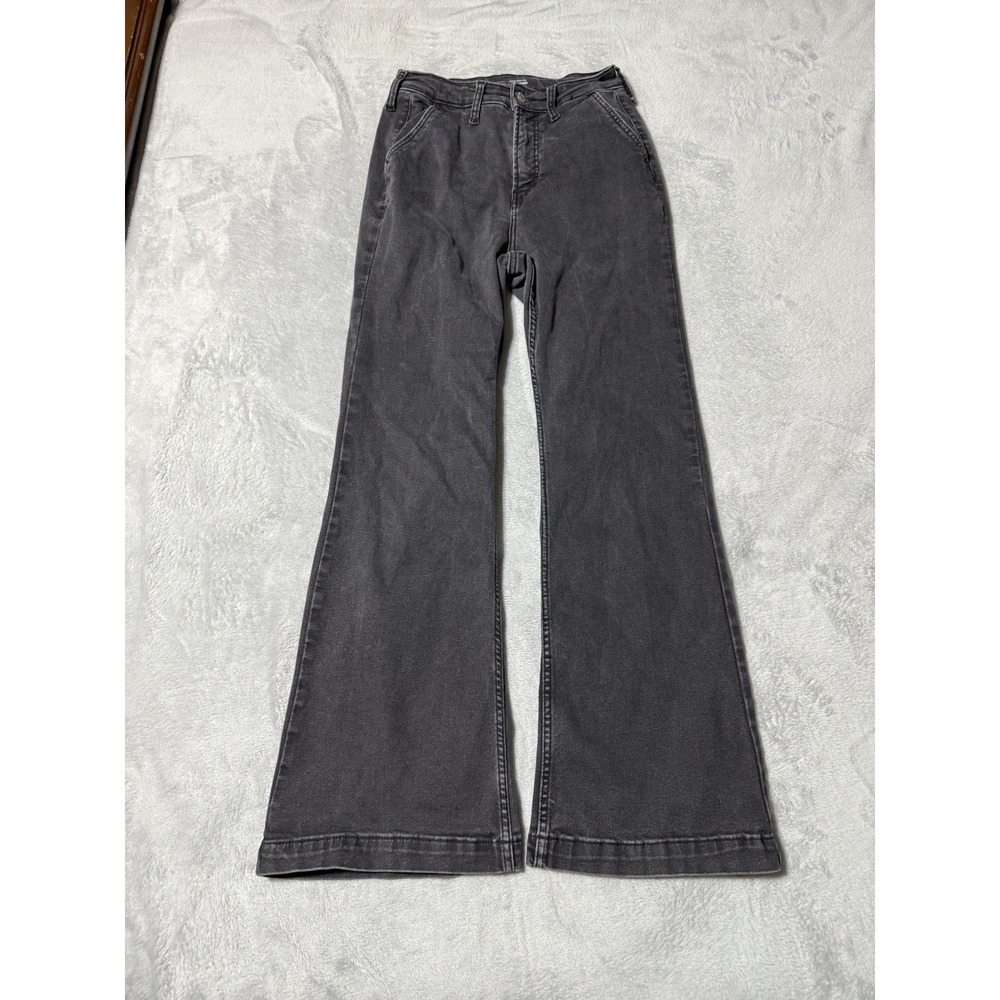 Old Navy Jeans Womens 8 Black Dark Wash Flare Trouser Extra High Rise 25x29
